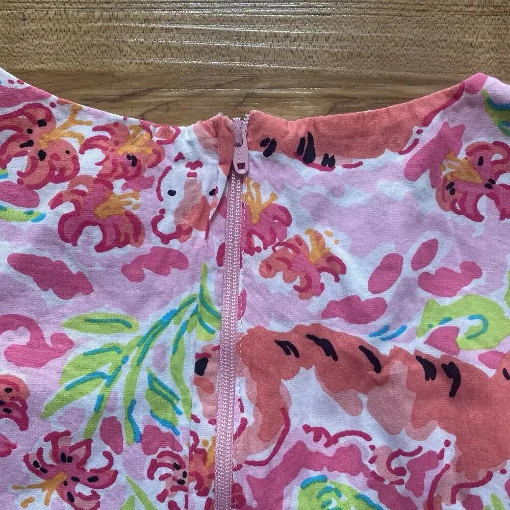 Lilly Pulitzer Little Girl’s 8 Pink Little Lilly Printed Shift Dress Tiger Cat